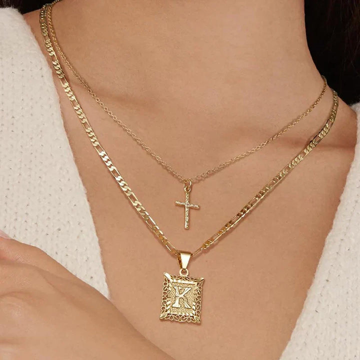 Conjunto Collar Cruz Inicial | Oro