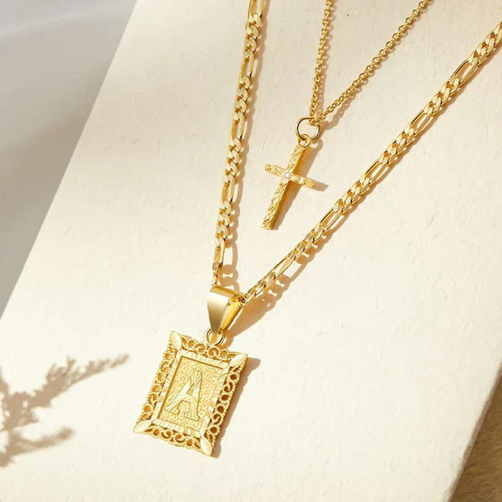 Conjunto Collar Cruz Inicial | Oro