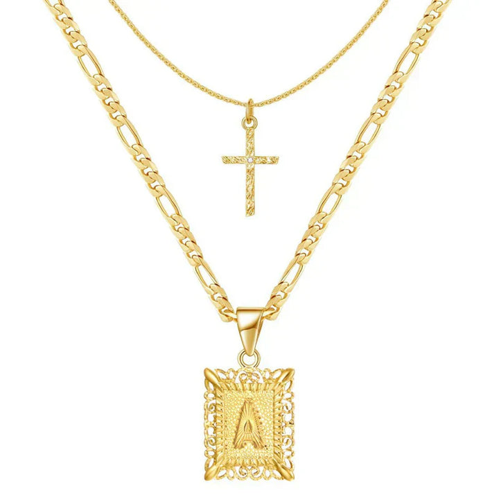 Conjunto Collar Cruz Inicial | Oro