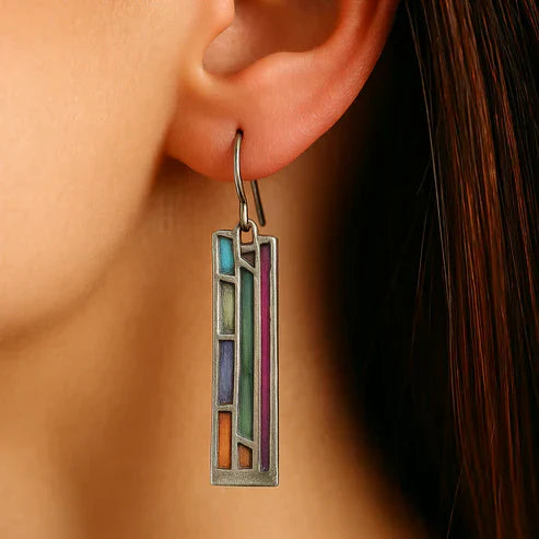 Pendientes vintage de plata con mosaico