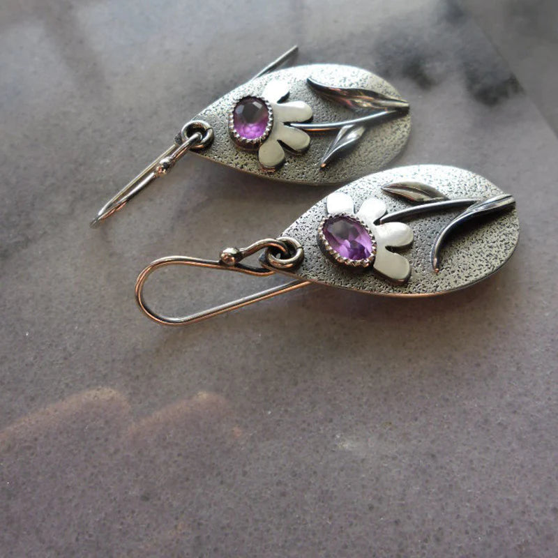 Pendientes retro con flor en 3D