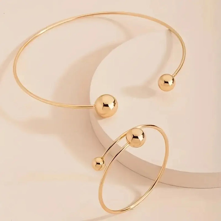 Conjunto Collar & Pulsera Cuff Esferas | Oro