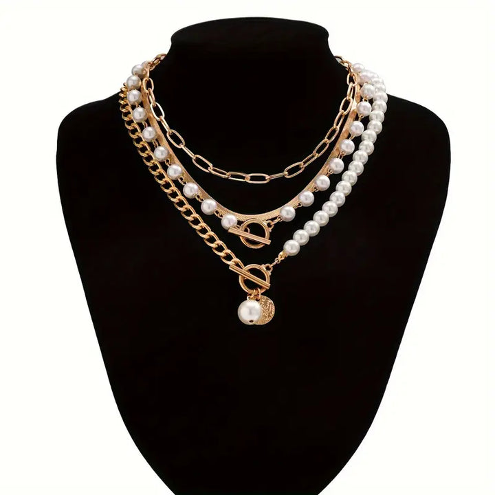 Conjunto Collar Perla & Cadena Serpiente Vintage | Oro