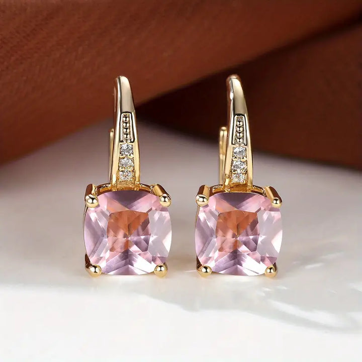 Pendientes Argolla Dorada Piedra Mística