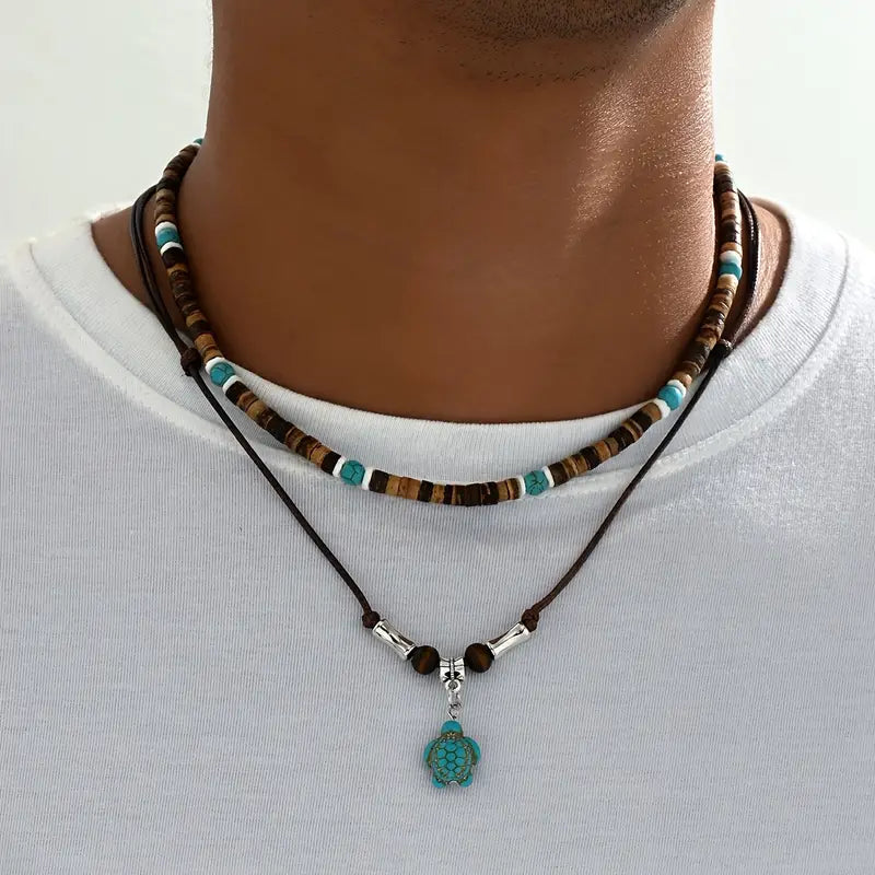 Lujoso collar para hombre con cuentas de turquesa y ojo de tigre