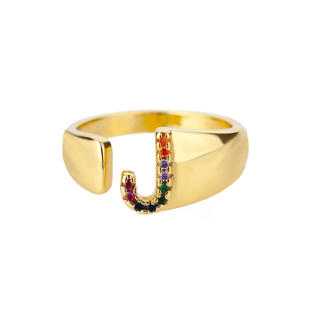 Anillo de Oro con Letra Personalizada (Ajustable)