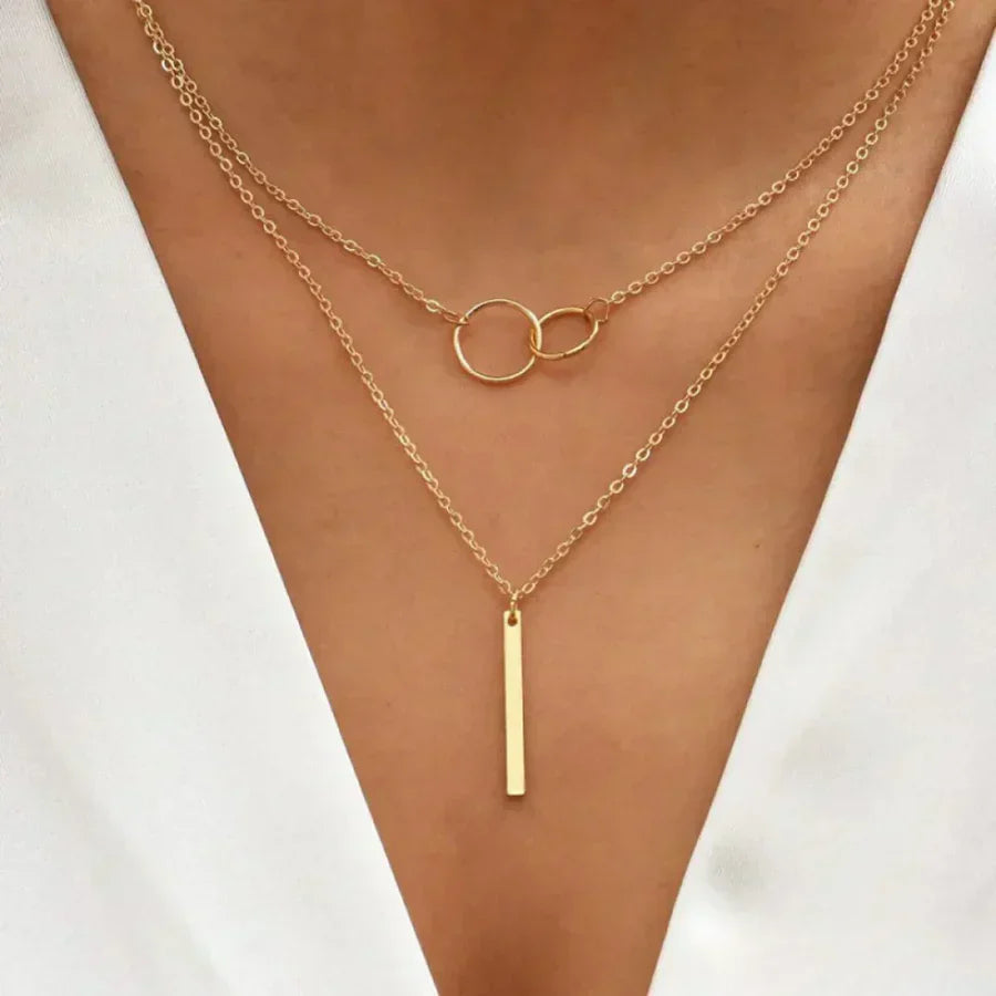 Collar con colgante doble círculo en oro vintage