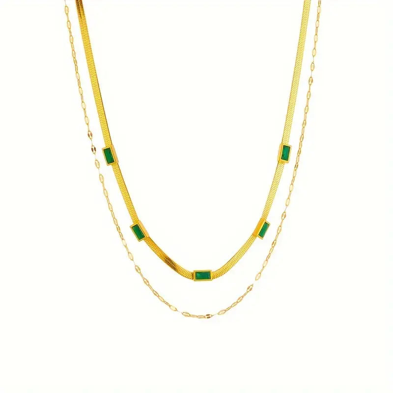 Collar de Oro Doble con Esmeralda Vintage