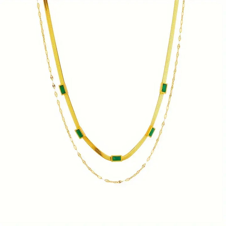 Collar de Oro Doble con Esmeralda Vintage