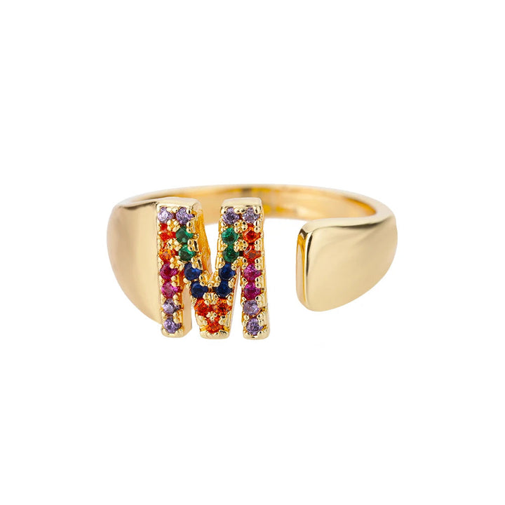Anillo de Oro con Letra Personalizada (Ajustable)