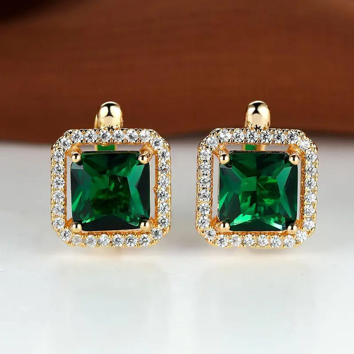Pendientes Zirconia Verde Cuadrada