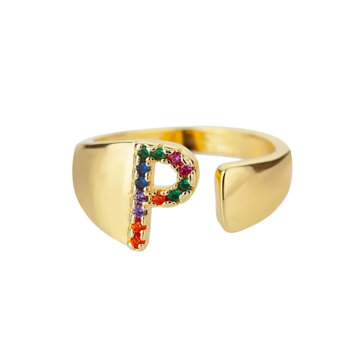 Anillo de Oro con Letra Personalizada (Ajustable)