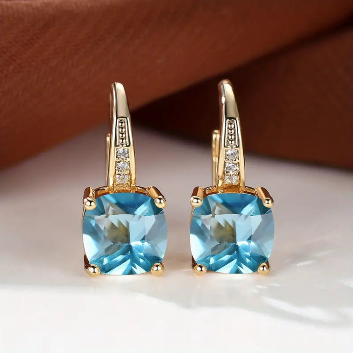 Pendientes Argolla Dorada Piedra Mística