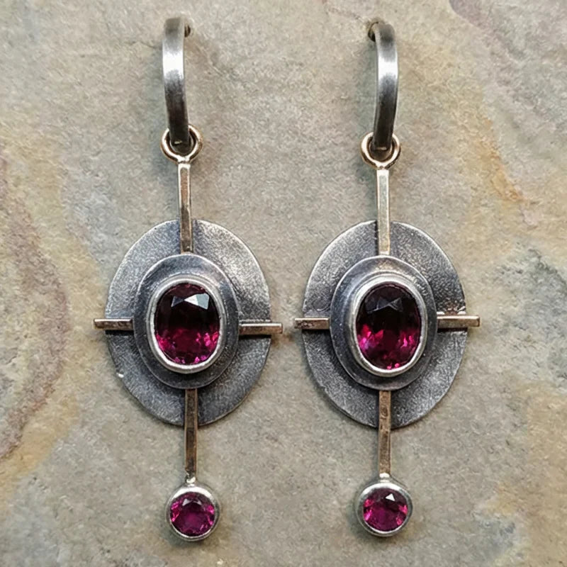 Pendientes Boho con cristal granada en plata de ley