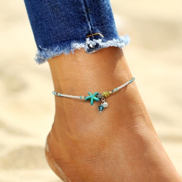 Pulsera de tobillo con estrellas y conchas con piedras naturales