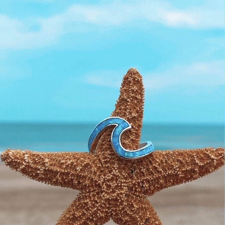 Anillo Sea Wave en ópalo y plata