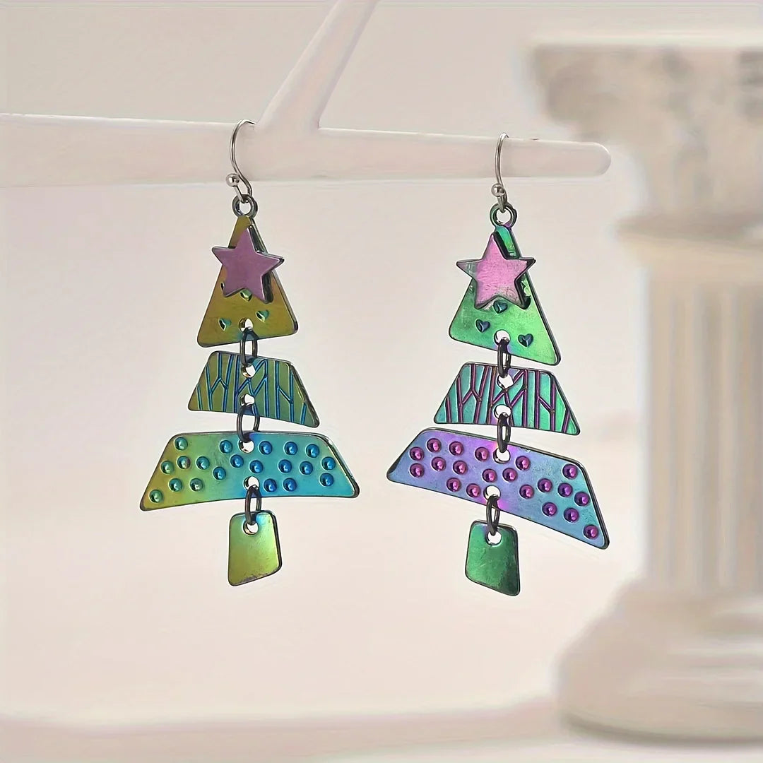 Pendientes colgantes con forma de árbol de Navidad en metal mixto