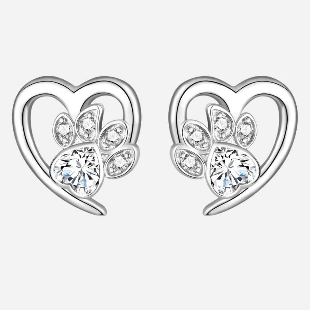 Pendientes con pata y corazón con circonita