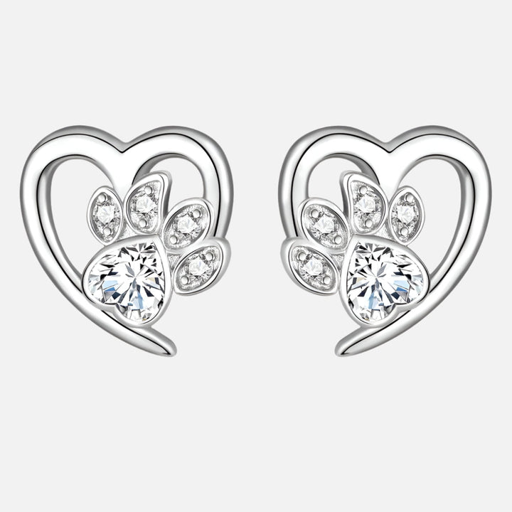 Pendientes con pata y corazón con circonita