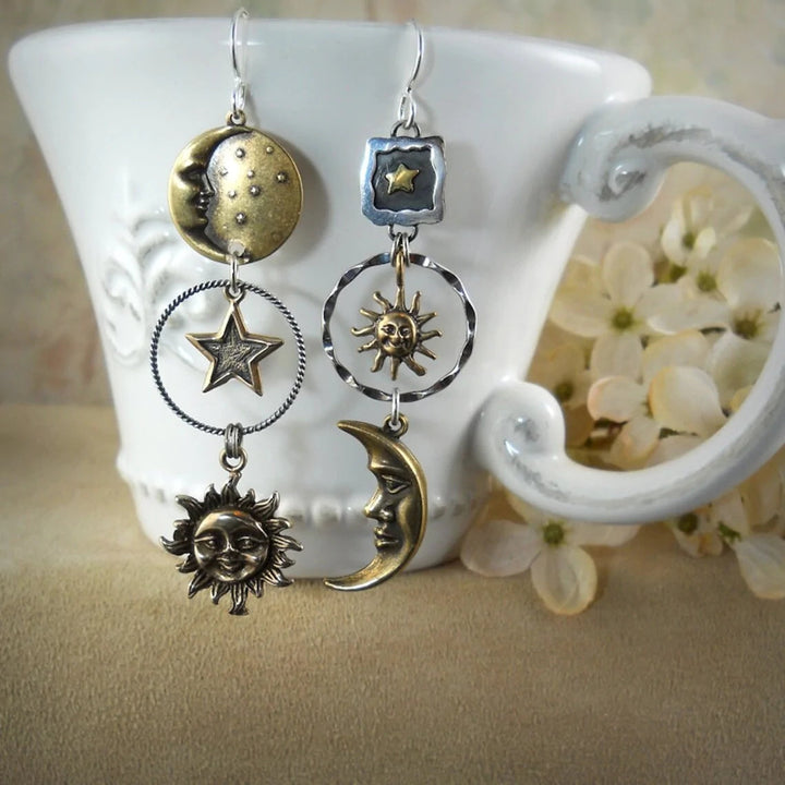 Pendientes con colgantes de sol y luna