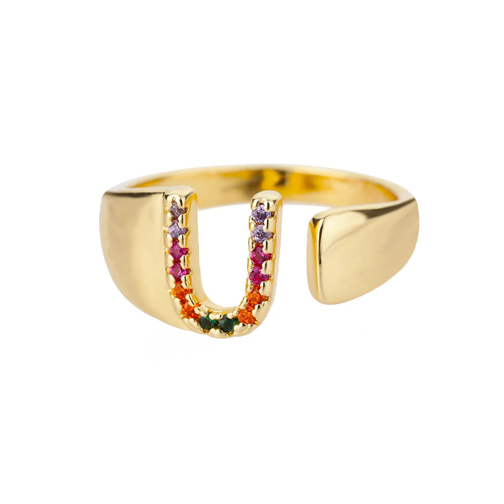 Anillo de Oro con Letra Personalizada (Ajustable)
