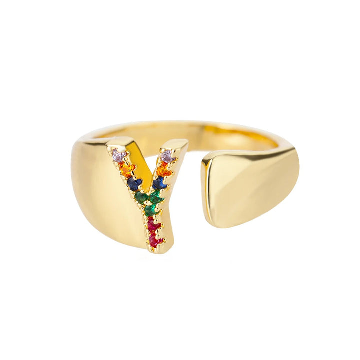 Anillo de Oro con Letra Personalizada (Ajustable)