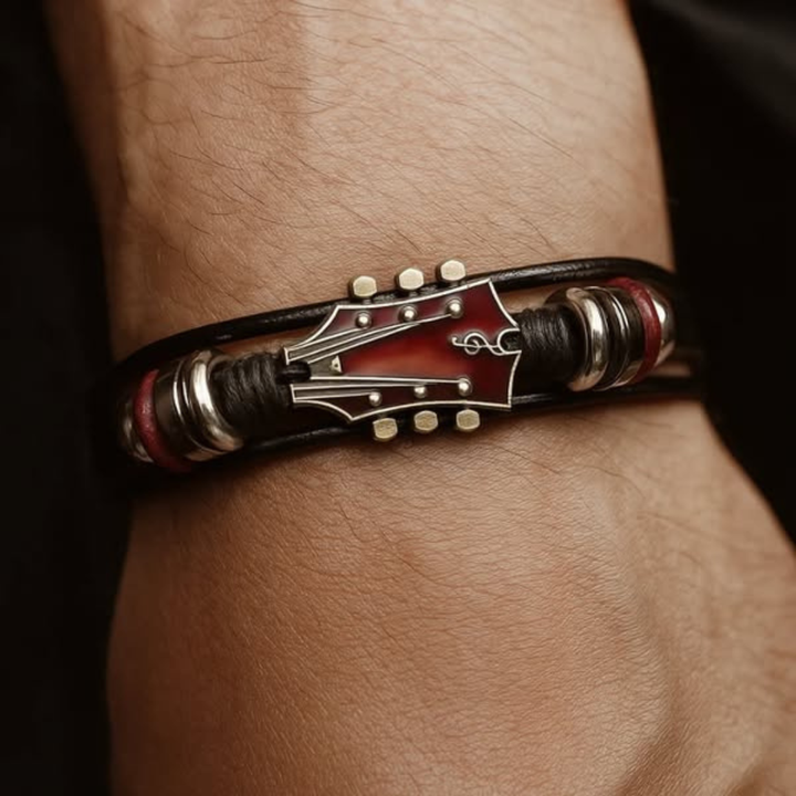 Pulsera de Cuero con Guitarra