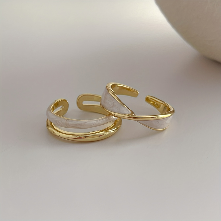 Set de Anillos Bicolor en Oro y Nácar