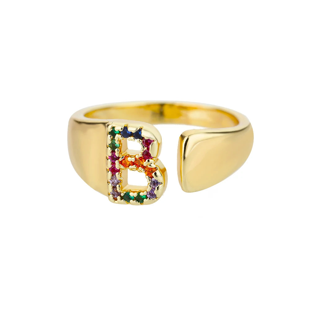 Anillo de Oro con Letra Personalizada (Ajustable)