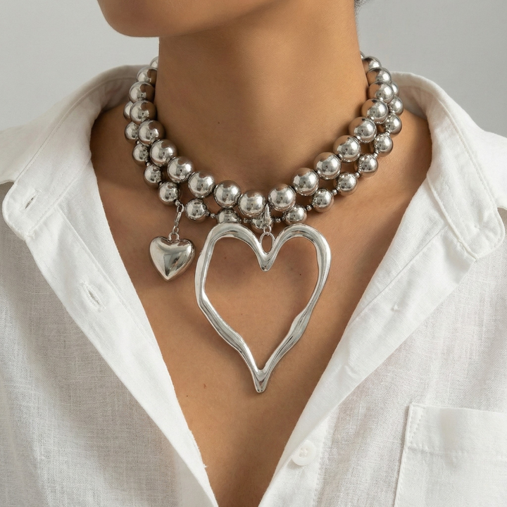 Conjunto de 2 collares con cuentas en forma de corazón