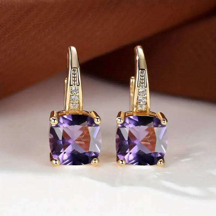 Pendientes Argolla Dorada Piedra Mística