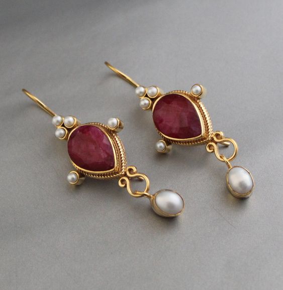 Pendientes vintage con rubí y perla