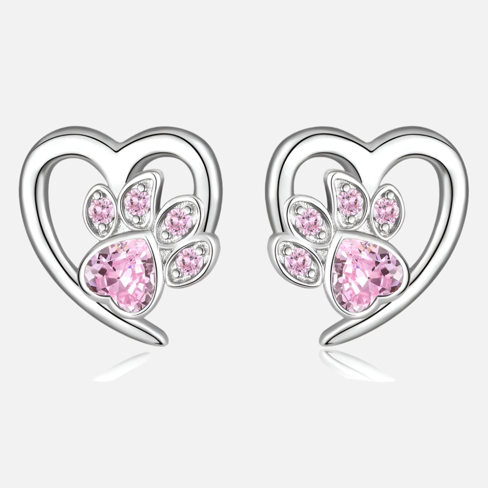 Pendientes con pata y corazón con circonita