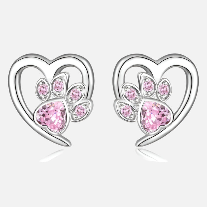 Pendientes con pata y corazón con circonita