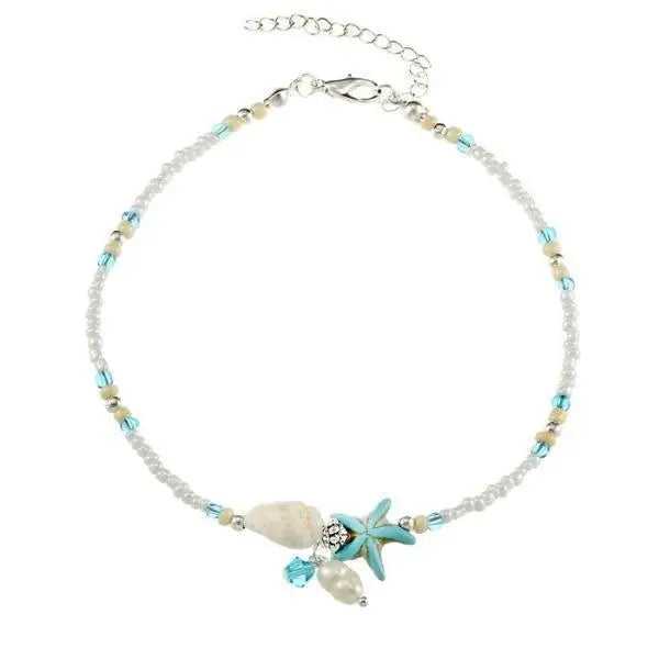 Tobillera con estrellas, conchas y piedras naturales