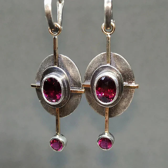Pendientes Boho con cristal granada en plata de ley