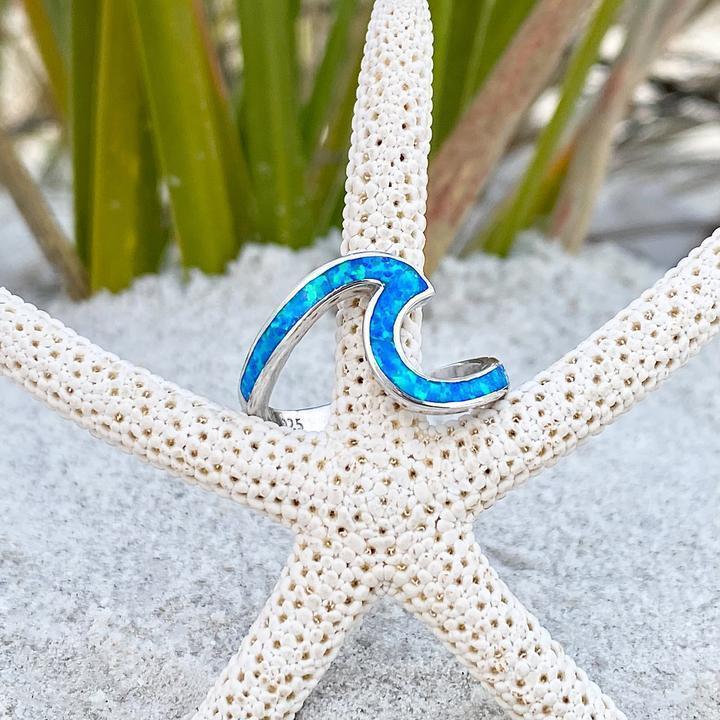 Anillo Sea Wave en ópalo y plata