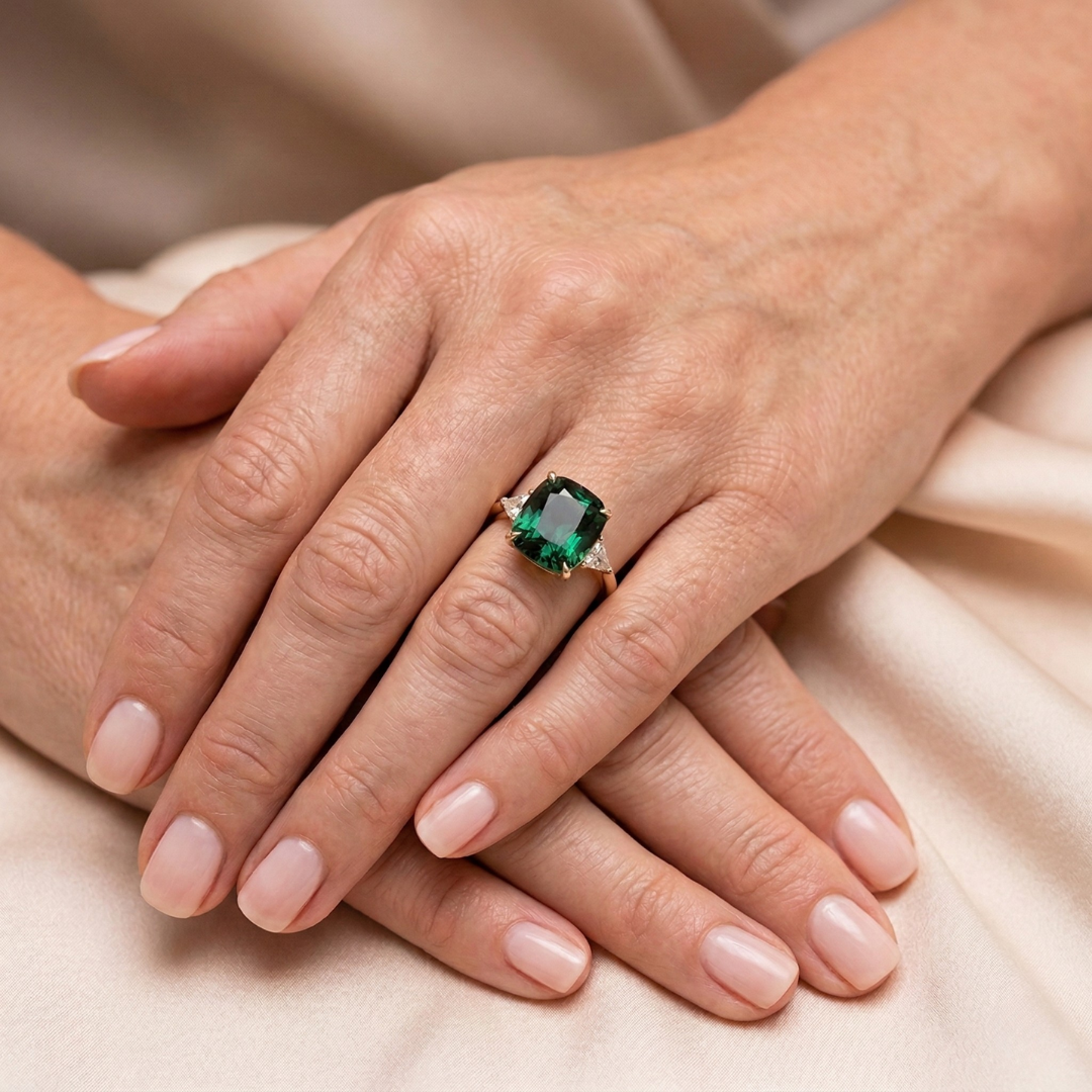 Anillo De Oro Con Piedra Preciosa Verde