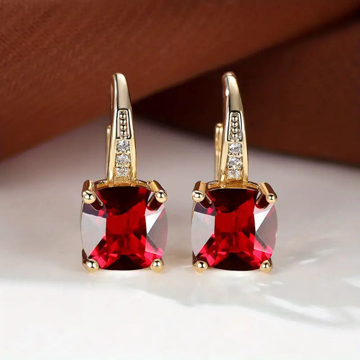 Pendientes Argolla Dorada Piedra Mística
