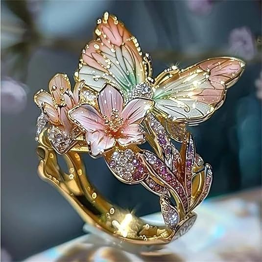 Anillo Mariposa Brillante De La Naturaleza Con Circonita