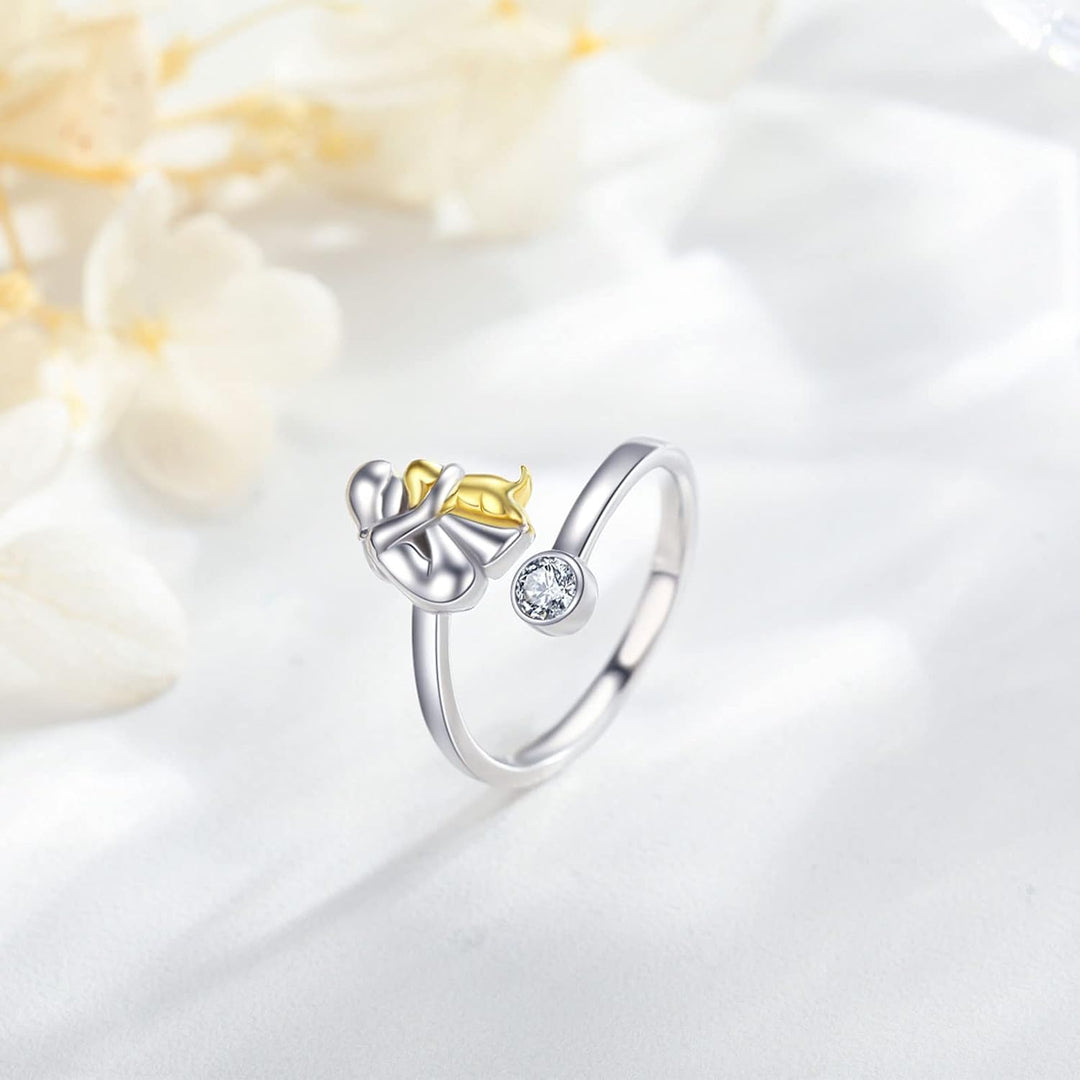 Anillo de Perro en Plata con Piedras de Circonita (Ajustable)