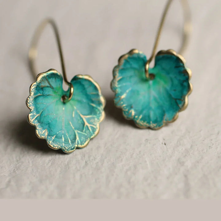 Pendientes vintage con forma de hoja azul