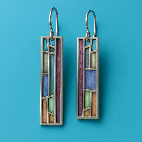 Pendientes vintage de plata con mosaico