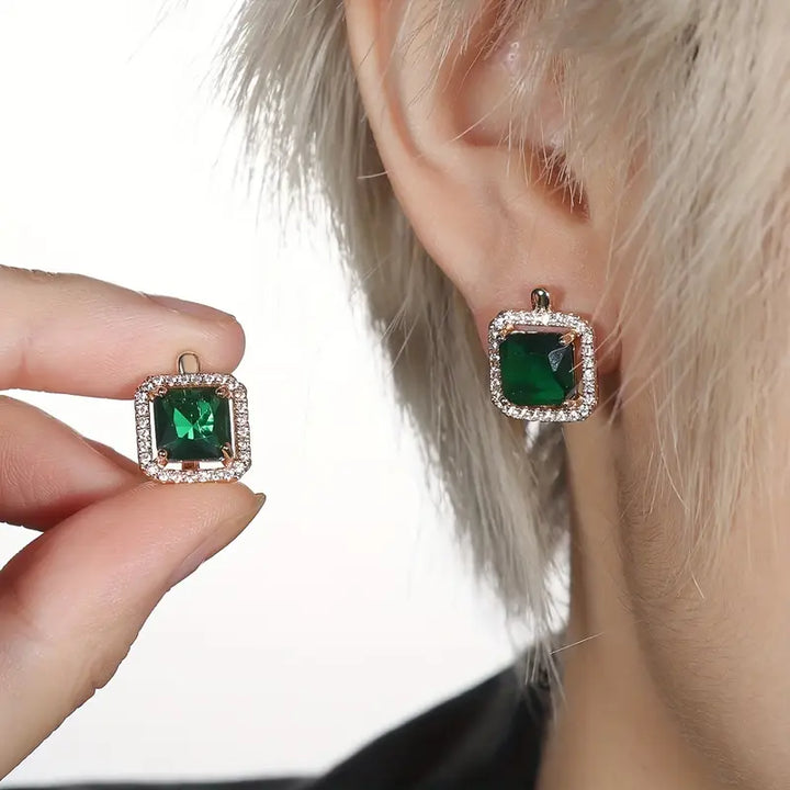 Pendientes Zirconia Verde Cuadrada