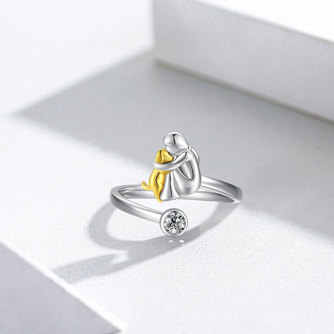 Anillo de Perro en Plata con Piedras de Circonita (Ajustable)