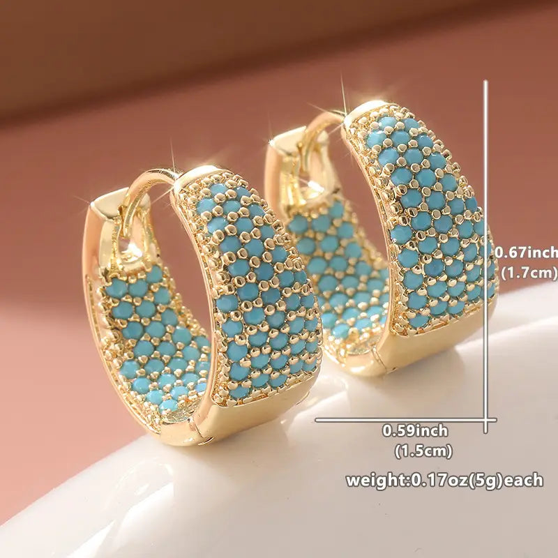 Pendientes Argolla Dorada Turquesa | Oro