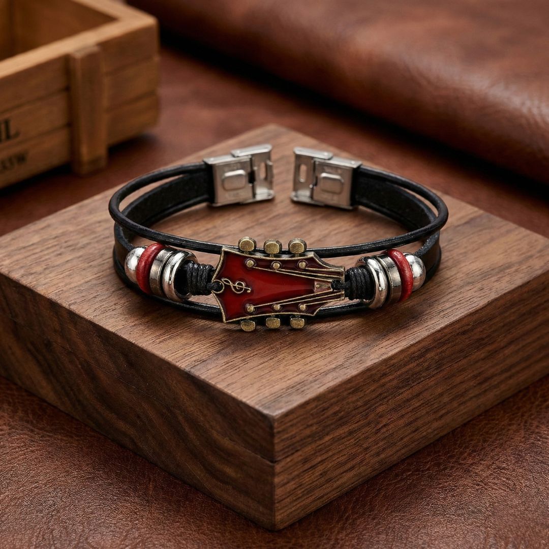 Pulsera de Cuero con Guitarra