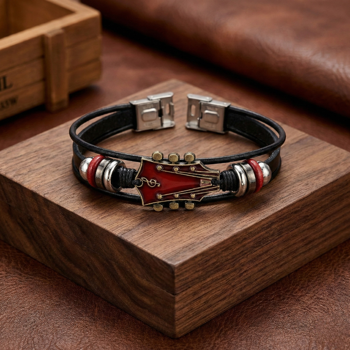 Pulsera de Cuero con Guitarra