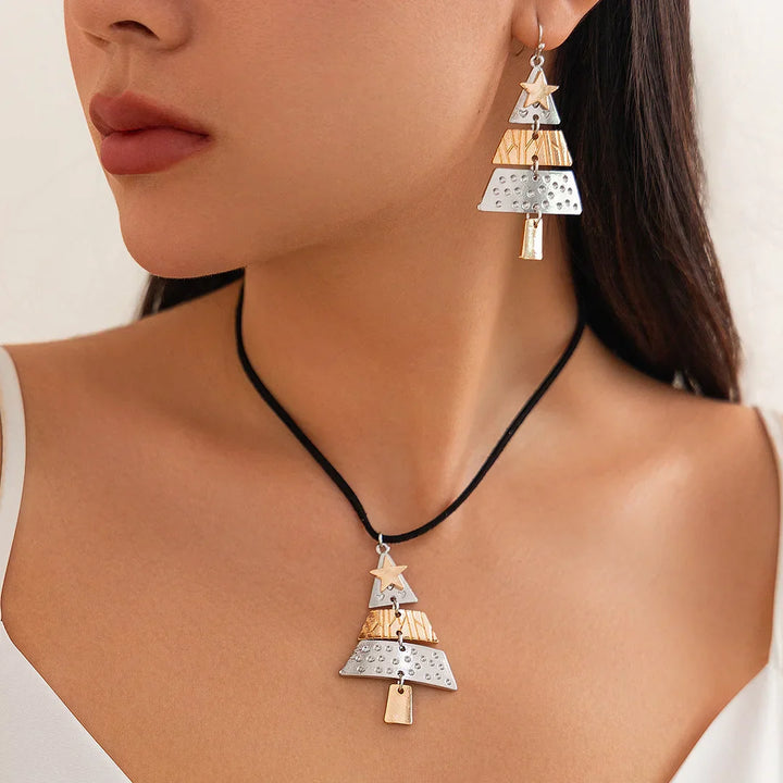 Pendientes colgantes con forma de árbol de Navidad en metal mixto