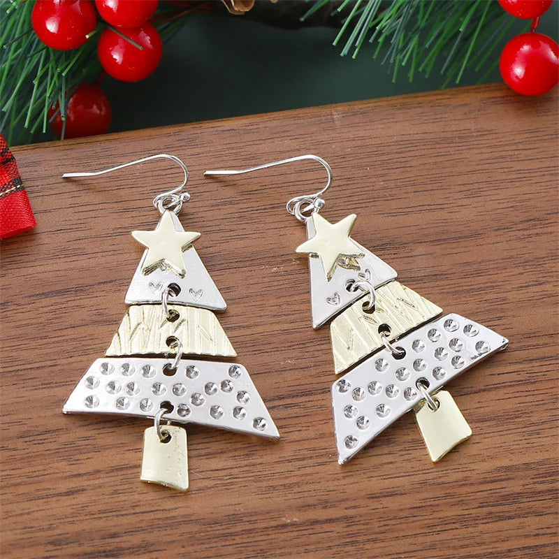 Pendientes colgantes con forma de árbol de Navidad en metal mixto